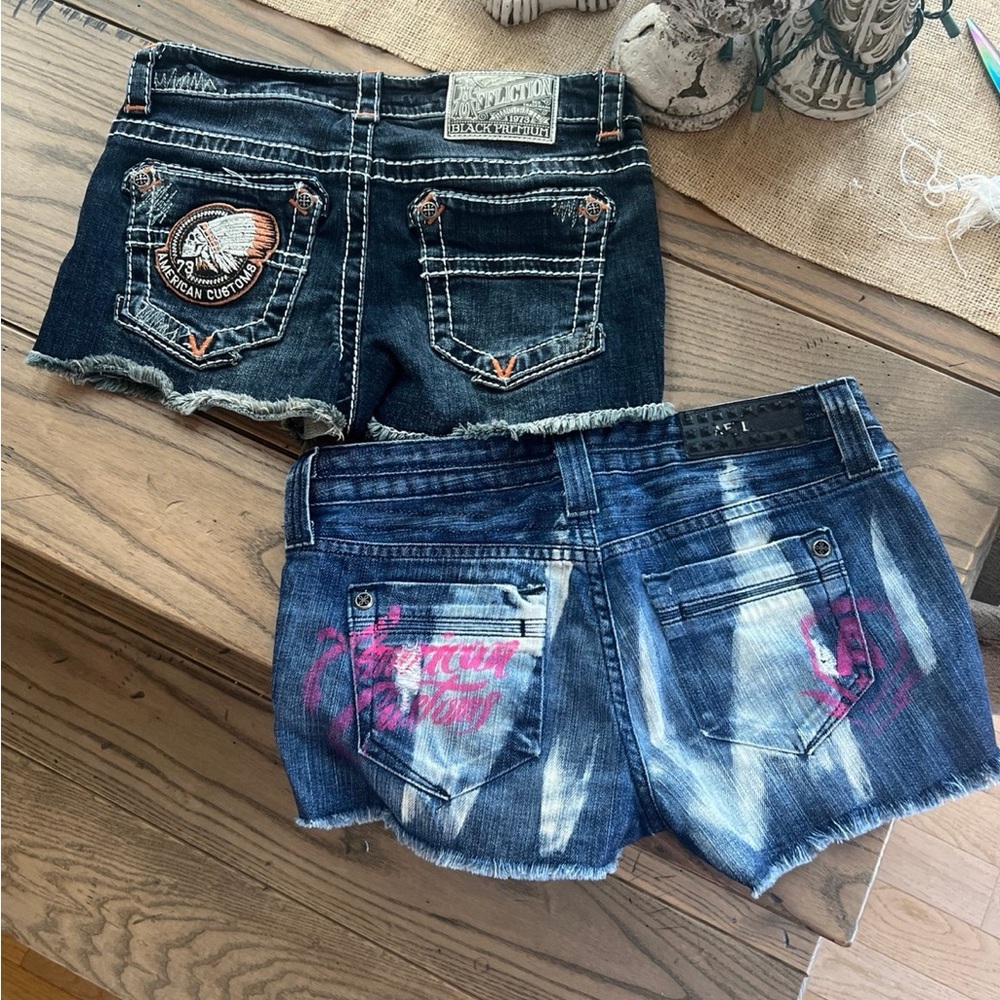 Affliction Blue and Pink Jean Shorts both pair size 27 set of 2